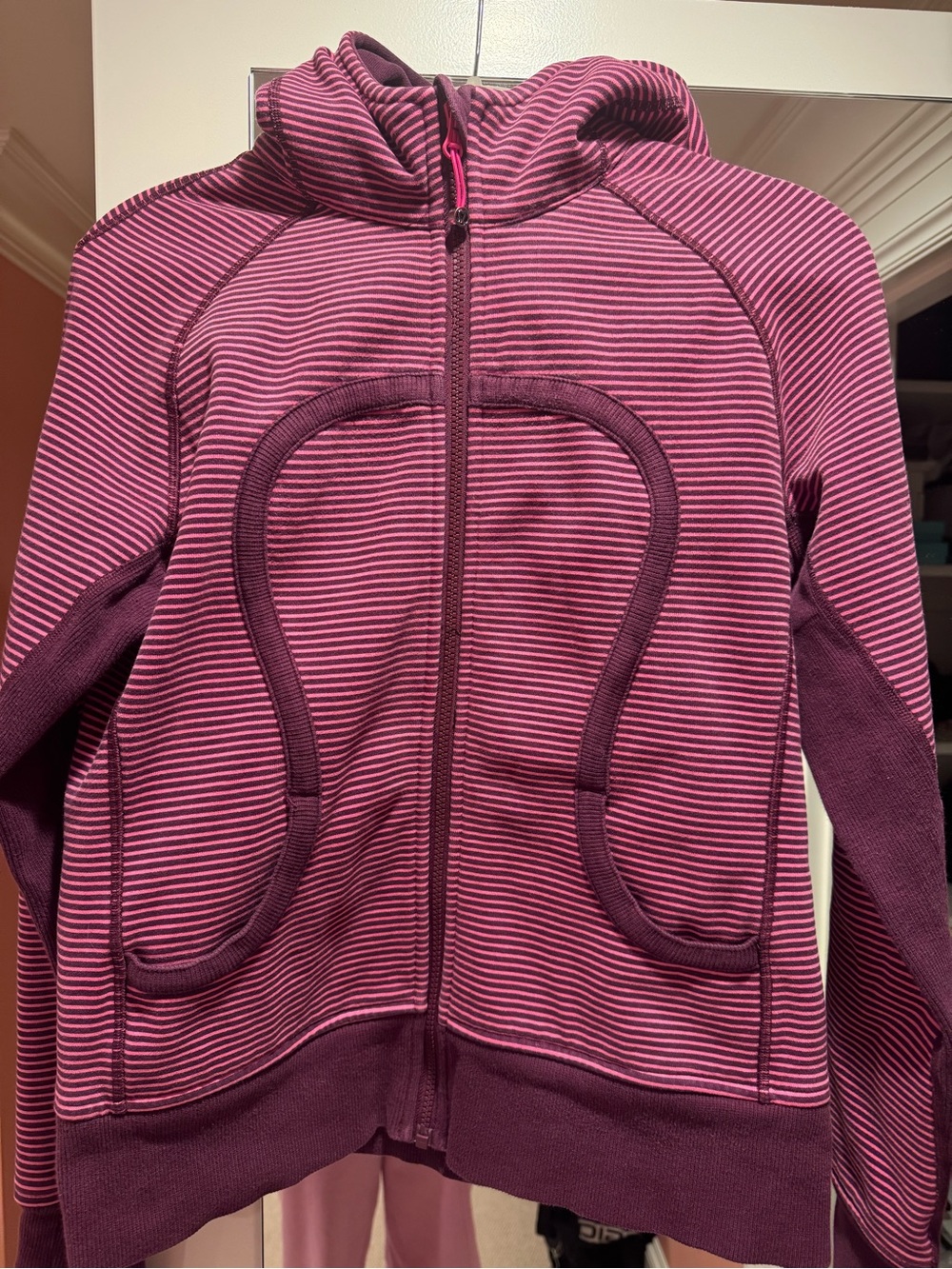 Lululemon Striped Zip-Up Hoodie in Berry Pink